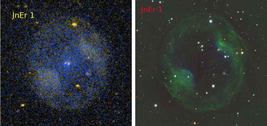 JnEr 1 as seen in GALEX (left) and Pan-STARRS (right).
